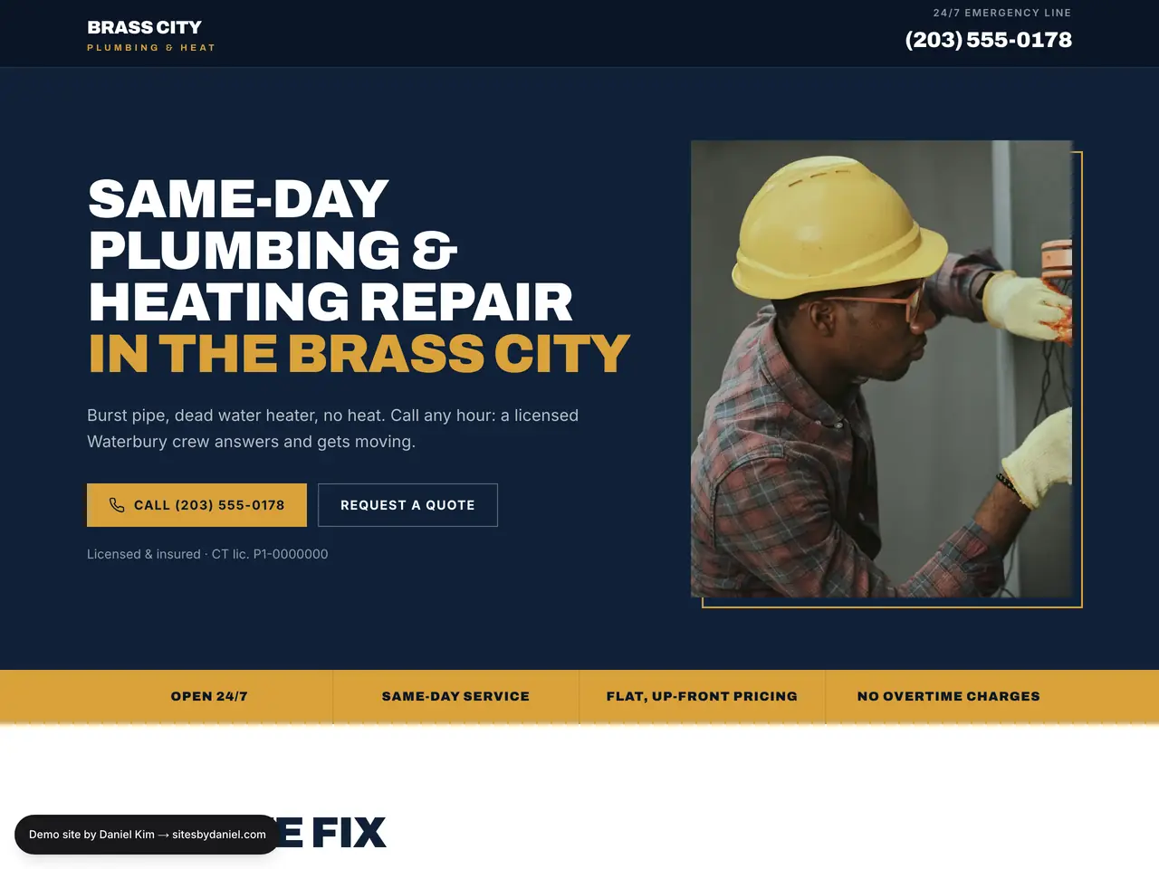 The Brass City Plumbing & Heat demo homepage