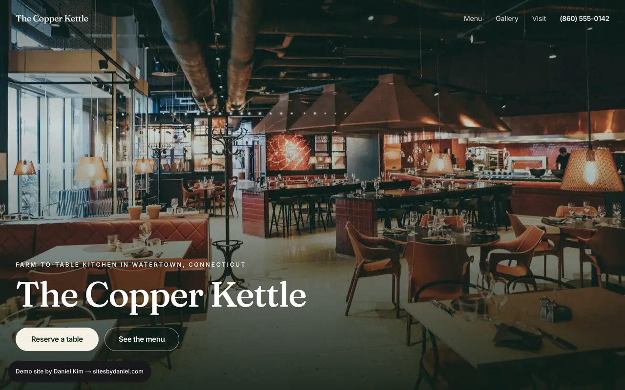 The Copper Kettle demo homepage